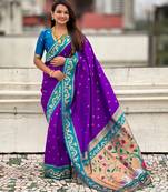 purple silk saree with paithani zari work
