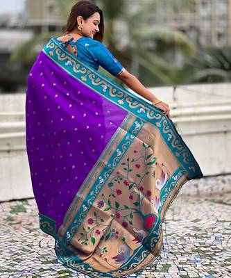 purple silk saree with paithani zari work 2