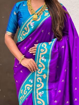 purple silk saree with paithani zari work 4