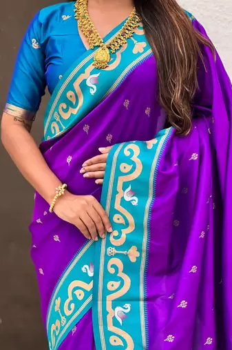 purple silk saree with paithani zari work