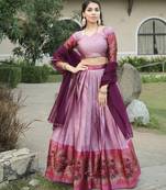 wine silk lehenga choli with kalamkari work