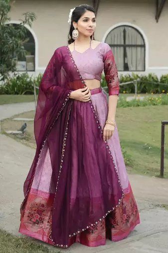 Parrot Color Silk Kalamkari Zari Weaving Border Lehenga Choli With Unstitched Blouse