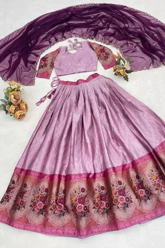 wine silk lehenga choli with kalamkari work