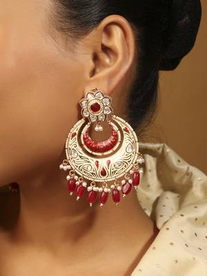 antique gold plated meenakari chandelier earrings 5
