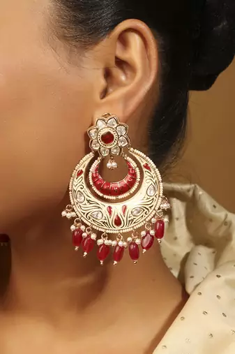 antique gold plated meenakari chandelier earrings