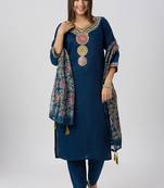 Blue vatican silk kurti pent dupatta set