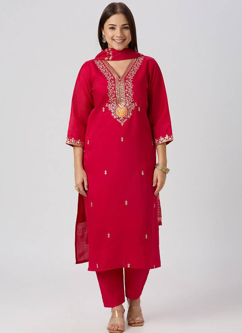Red vatican silk kurti pent dupatta set