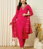 Pink roman silk kurti pent dupatta set