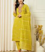 Yellow roman silk kurti pent dupatta set