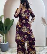 Wine pure soft rayon cotton kurti palazzo dupatta