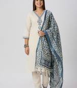 White khadi cotton kurti pent dupatta set