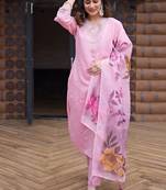 Light pink roman silk kurti pent dupatta set
