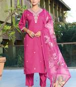 Pink roman silk kurti pent dupatta set