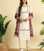 Cream khadi cotton kurti pent dupatta set