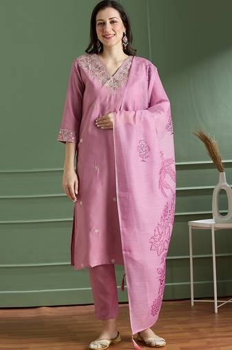 Light pink rayon kurti pent dupatta set