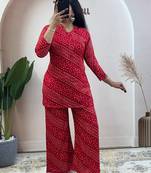 Red pure soft rayon cotton kurti palazzo dupatta