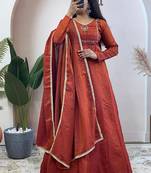 Brown nc vichitra silk anarkali with dupatta