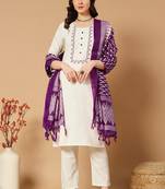 Cream khadi cotton kurti pent dupatta set