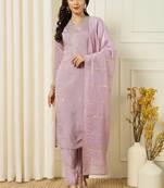 Lavender roman silk kurti pent dupatta set