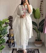 White khadi cotton kurti pent dupatta set