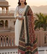 Cream khadi cotton kurti pent dupatta set