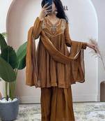 Brown pure mul chanderi salwar suit with dupatta