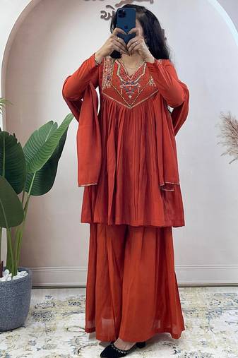 Orange pure mul chanderi salwar suit with dupatta