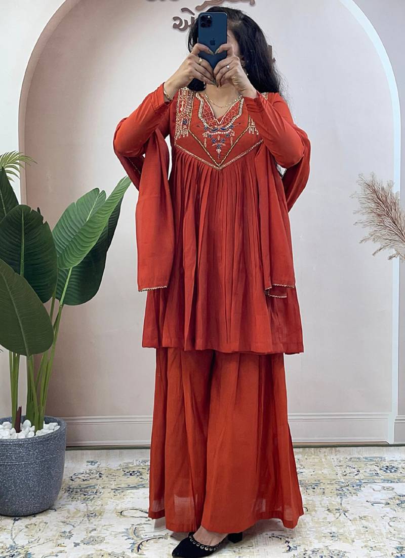 Orange pure mul chanderi salwar suit with dupatta