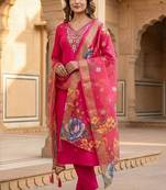 Pink roman silk kurti pent dupatta set