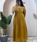 Yellow pure mul cotton handwork kurti with designer sleeves