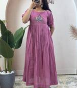 Lavender pure mul cotton handwork kurti with designer sleeves