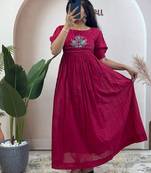 Pink pure mul cotton handwork kurti with designer sleeves