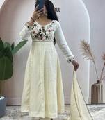Cream pure roman chanderi silk anarkali suit with dupatta