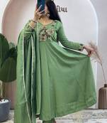 Green pure roman chanderi silk anarkali suit with dupatta