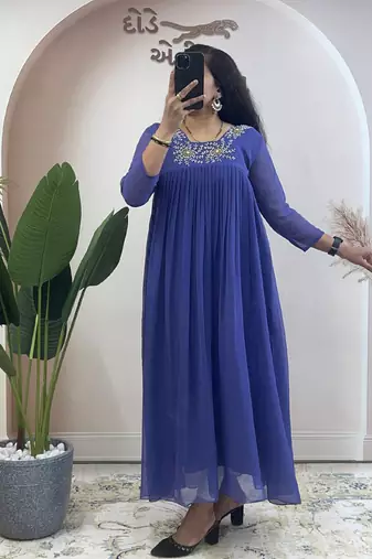 Blue georgette long kurti
