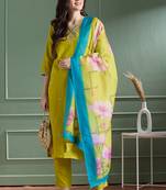 Yellow designers kurti pent dupatta set