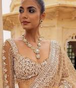 Beige color Sequins Embroidery work Mono Net Saree