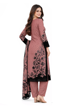 Pink  color crepe silk printed women unstitched dress material 2