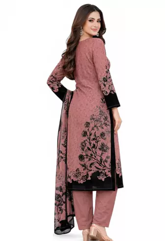 Pink  color crepe silk printed women unstitched dress material