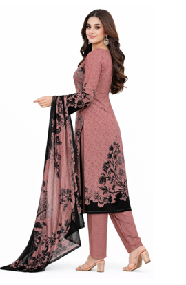 Pink  color crepe silk printed women unstitched dress material 3