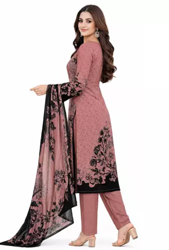 Pink  color crepe silk printed women unstitched dress material