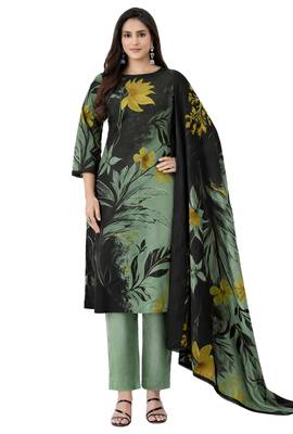 Green color crepe silk printed women unstitched dress material 2