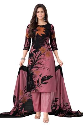 Pink  color crepe silk printed women unstitched dress material 2