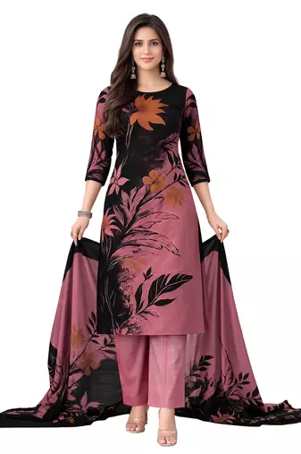 Pink  color crepe silk printed women unstitched dress material