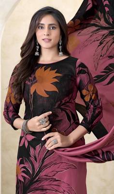 Pink  color crepe silk printed women unstitched dress material 3