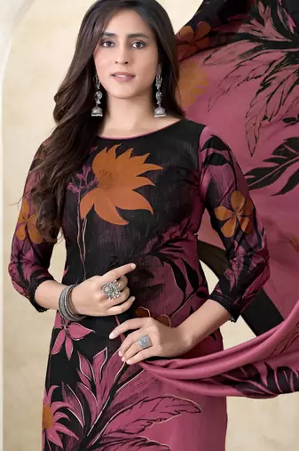 Pink  color crepe silk printed women unstitched dress material