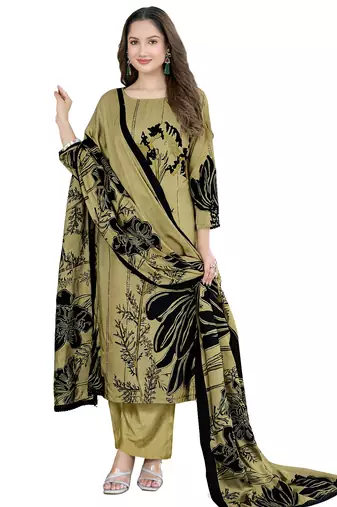 Green color crepe silk printed women unstitched dress material