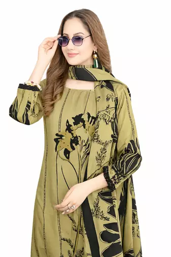 Green color crepe silk printed women unstitched dress material