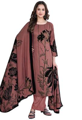 Pink color crepe silk printed women unstitched dress material 2