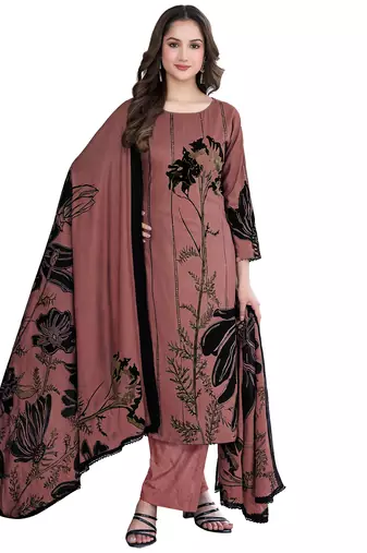 Pink color crepe silk printed women unstitched dress material